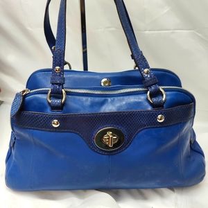 Coach Penelope Satchel Purse Blue and gold w/ Snakeskin handles & pulls